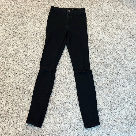 ASOS High Rise Skinny Jeans Pants Solid Black Distressed Size 26 Waist Stretchy - Picture 10 of 10